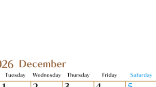 2026年12月縦型の月曜始まりカレンダー♪シンプルで書き込みしやすい文字が大きなA4用紙向け（無料）(2026-01171211)