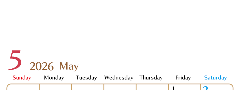 2026年5月縦型の日曜始まりカレンダー♪シンプルで書き込みしやすい文字が大きなA4用紙向け（無料）(2026-01170510)