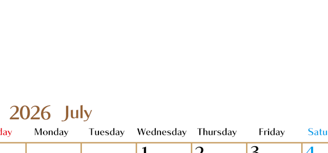2026年7月縦型の日曜始まりカレンダー♪シンプルで 書き込みしやすい文字が大きなA4用紙向け（無料）(2026-01170710)