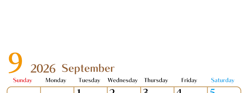 2026年9月縦型の日曜始まりカレンダー♪シンプルで書き込みしやすい文字が大きなA4用紙向け（無料）(2026-01170910)