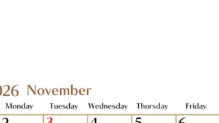 2026年11月縦型の日曜始まりカレンダー♪シンプルで書き込みしやすい文字が大きなA4用紙向け（無料）(2026-01171110)