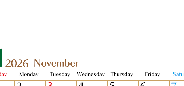 2026年11月縦型の日曜始まりカレンダー♪シンプルで書き込みしやすい文字が大きなA4用紙向け（無料）(2026-01171110)