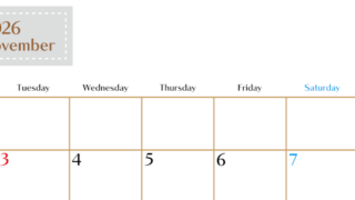 2026年11月横型の月曜始まりカレンダー♪シンプルで書き込みしやすい文字が大きなA4用紙向け（無料）(2026-01171101)
