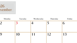 2026年11月横型の日曜始まりカレンダー♪シンプルで書き込みしやすい文字が大きなA4用紙向け（無料）(2026-01171100)