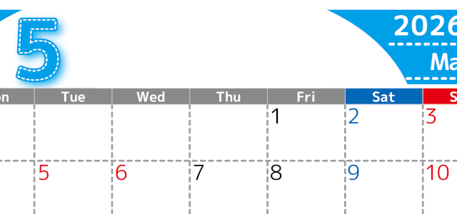 （無料カレンダー）2026年5月横型月曜始まりで大きい文字が見やすく書き込みも簡単なA4サイズ（シンプル）(2026-01180501)