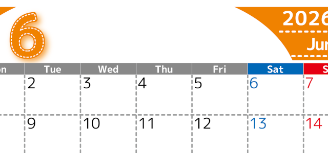 （無料カレンダー）2026年6月横型月曜始まりで大きい文字が見やすく書き込みも簡単なA4サイズ（シンプル）(2026-01180601)