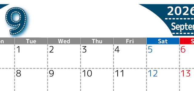 （無料カレンダー）2026年9月横型月曜始まりで大きい文字が見やすく書き込みも簡単なA4サイズ（シンプル）(2026-01180901)