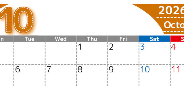 （無料カレンダー）2026年10月横型月曜始まりで大きい文字が見やすく書き込みも簡単なA4サイズ（シンプル）(2026-01181001)