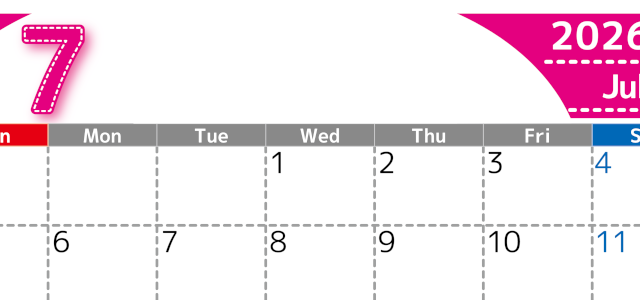 （無料カレンダー）2026年7月横型日曜始まりで大きい文字が見やすく書き込みも簡単なA4サイズ（シンプル）(2026-01180700)