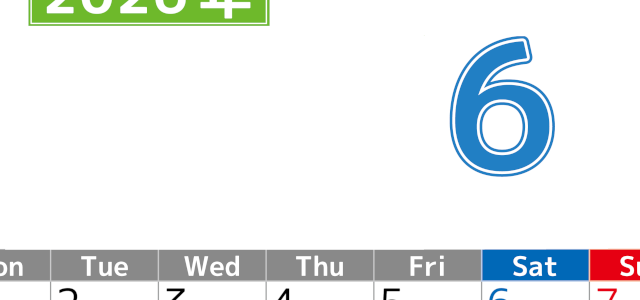 シンプルな2026年6月縦型月曜始まりのカレンダー！書き込み欄が大きい便利な無料素材(2026-01190611)