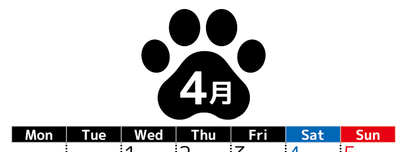 無料カレンダー：2026年4月縦型月曜始まり♪シンプルで書き込み欄が大きいのでおすすめ♪(2026-01210411)