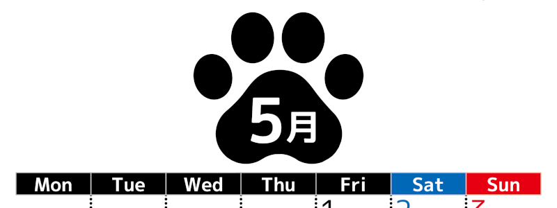 無料カレンダー：2026年5月縦型月曜始まり♪シンプルで書き込み欄が大きいのでおすすめ♪(2026-01210511)
