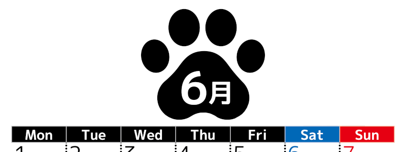 無料カレンダー：2026年6月縦型月曜始まり♪シンプルで書き込み欄が大きいのでおすすめ♪(2026-01210611)