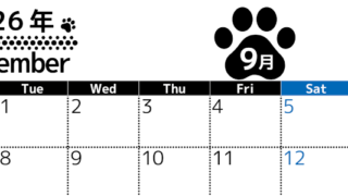 無料カレンダー：2026年9月横型月曜始まり♪シンプルで書き込み欄が大きいのでおすすめ♪(2026-01210901)