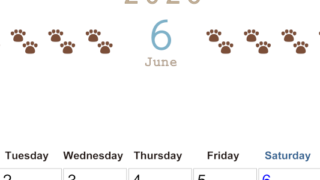 2026年6月カレンダーは縦型月曜始まりで猫の自由きままな足あとがおしゃれかわいいデザインなのでおすすめ：無料(2026-01230611)