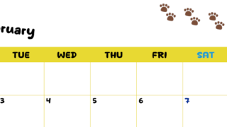 2026年2月カレンダーは横型月曜始まりで無料！ねこのベージュぷにぷに肉球イラストがほっこりかわいい！(2026-01240201)