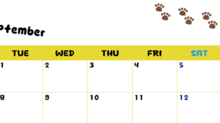 2026年9月カレンダーは横型月曜始まりで無料！ねこのベージュぷにぷに肉球イラストがほっこりかわいい！(2026-01240901)