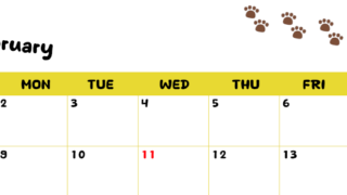 2026年2月カレンダーは横型日曜始まりで無料！ねこのベージュぷにぷに肉球イラストがほっこりかわいい！(2026-01240200)