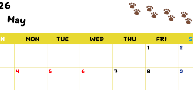2026年5月カレンダーは横型日曜始まりで無料！ねこのベージュぷにぷに肉球イラストがほっこりかわいい！(2026-01240500)
