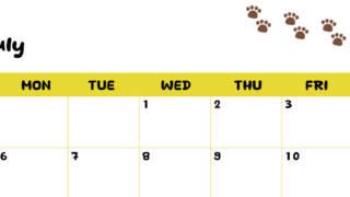 2026年7月カレンダーは横型日曜始まりで無料！ねこのベージュぷにぷに肉球イラストがほっこりかわいい！(2026-01240700)