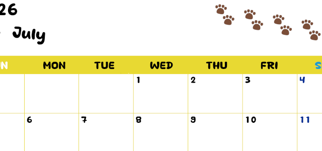 2026年7月カレンダーは横型日曜始まりで無料！ねこのベージュぷにぷに肉球イラストがほっこりかわいい！(2026-01240700)