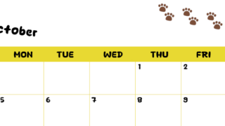 2026年10月カレンダーは横型日曜始まりで無料！ねこのベージュぷにぷに肉球イラストがほっこりかわいい！(2026-01241000)