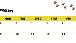 2026年11月カレンダーは横型日曜始まりで無料！ねこのベージュぷにぷに肉球イラストがほっこりかわいい！(2026-01241100)