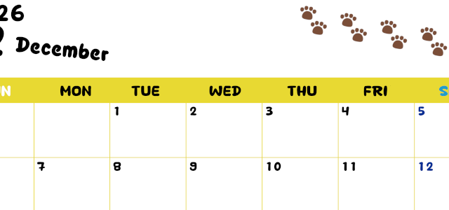 2026年12月カレンダーは横型日曜始まりで無料！ねこのベージュぷにぷに肉球イラストがほっこりかわいい！(2026-01241200)