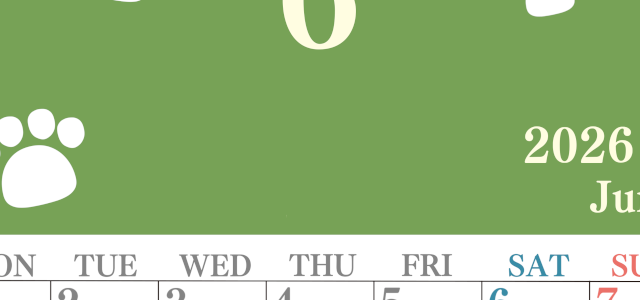 2026年6月カレンダーは縦型月曜始まりで猫の肉球がゆるかわいいレイアウト！無料かつ自由に予定を書き込めます！(2026-01250611)