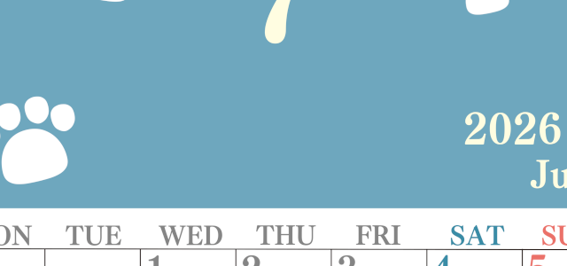 2026年7月カレンダーは縦型月曜始まり で猫の肉球がゆるかわいいレイアウト！無料かつ自由に予定を書き込めます！(2026-01250711)