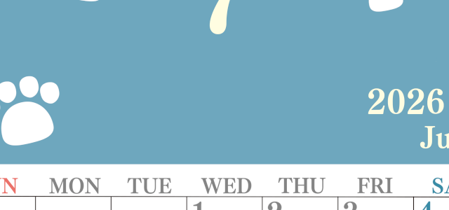 2026年7月カレンダーは縦型日曜始まり で猫の肉球がゆるかわいいレイアウト！無料かつ自由に予定を書き込めます！(2026-01250710)