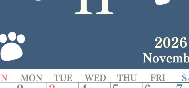 2026年11月カレンダーは縦型日曜始まりで猫の肉球がゆるかわいいレイアウト！無料かつ自由に予定を書き込めます！(2026-01251110)