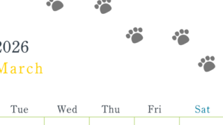 2026年3月カレンダーは縦型月曜始まりで猫が自由気ままに歩き回った足あとがかわいい♪ダウンロード無料♪(2026-01260311)