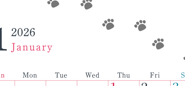 2026年1月カレンダーは縦型日曜始まりで猫が自由気ままに歩き回った足あとがかわいい♪ダウンロード無料♪(2026-01260110)