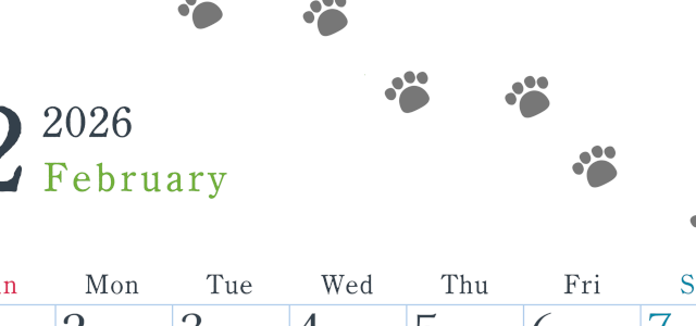 2026年2月カレンダーは縦型日曜始まりで猫が自由気ままに歩き回った足あとがかわいい♪ダウンロード無料♪(2026-01260210)