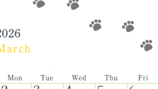 2026年3月カレンダーは縦型日曜始まりで猫が自由気ままに歩き回った足あとがかわいい♪ダウンロード無料♪(2026-01260310)