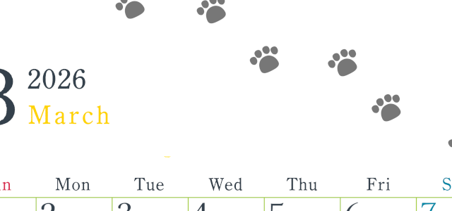 2026年3月カレンダーは縦型日曜始まりで猫が自由気ままに歩き回った足あとがかわいい♪ダウンロード無料♪(2026-01260310)