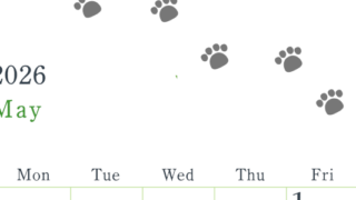 2026年5月カレンダーは縦型日曜始まりで猫が自由気ままに歩き回った足あとがかわいい♪ダウンロード無料♪(2026-01260510)