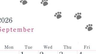 2026年9月カレンダーは縦型日曜始まりで猫が自由気ままに歩き回った足あとがかわいい♪ダウンロード無料♪(2026-01260910)