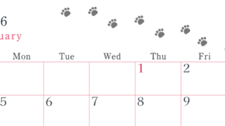 2026年1月カレンダーは横型日曜始まりで猫が自由気ままに歩き回った足あとがかわいい♪ダウンロード無料♪(2026-01260100)