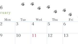 2026年2月カレンダーは横型日曜始まりで猫が自由気ままに歩き回った足あとがかわいい♪ダウンロード無料♪(2026-01260200)