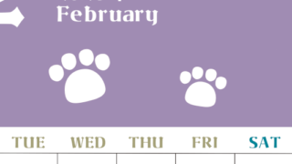2026年2月カレンダーは縦型月曜始まりで猫の肉球がおしゃれかわいいカラフルな無料イラスト付き素材♪(2026-01270211)