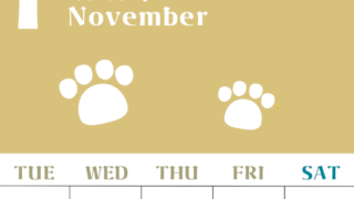 2026年11月カレンダーは縦型月曜始まりで猫の肉球がおしゃれかわいいカラフルな無料イラスト付き素材♪(2026-01271111)