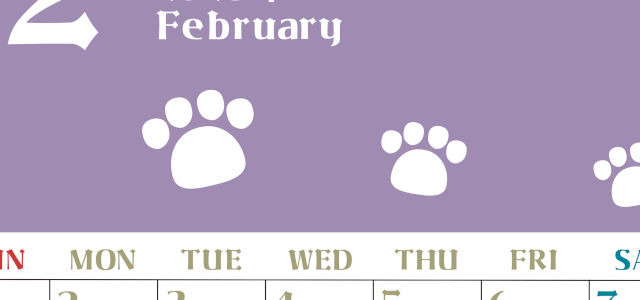 2026年2月カレンダーは縦型日曜始まりで猫の肉球がおしゃれかわいいカラフルな無料イラスト付き素材♪(2026-01270210)