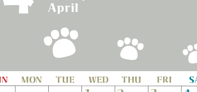 2026年4月カレンダーは縦型日曜始まりで猫の肉球がおしゃれかわいいカラフルな無料イラスト付き素材♪(2026-01270410)