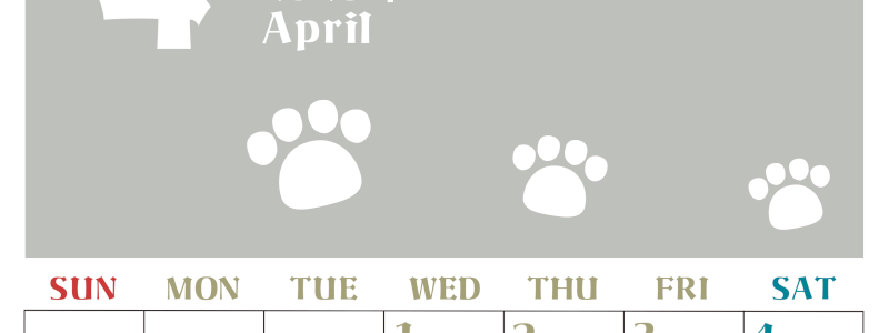 2026年4月カレンダーは縦型日曜始まりで猫の肉球がおしゃれかわいいカラフルな無料イラスト付き素材♪(2026-01270410)