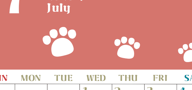 2026年7月カレンダーは縦型日曜始まり で猫の自由きままな足あとがおしゃれかわいいデザインなのでおすすめ：無料(2026-01270710)