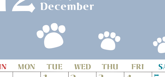 2026年12月カレンダーは縦型日曜始まりで猫の肉球がおしゃれかわいいカラフルな無料イラスト付き素材♪(2026-01271210)