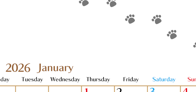 2026年1月カレンダーは縦型月曜始まりで猫の肉球にほっこり癒されるゆるおしゃれデザイン♪ダウンロードは無料♪(2026-01280111)