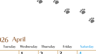 2026年4月カレンダーは縦型月曜始まりで猫の肉球にほっこり癒されるゆるおしゃれデザイン♪ダウンロードは無料♪(2026-01280411)